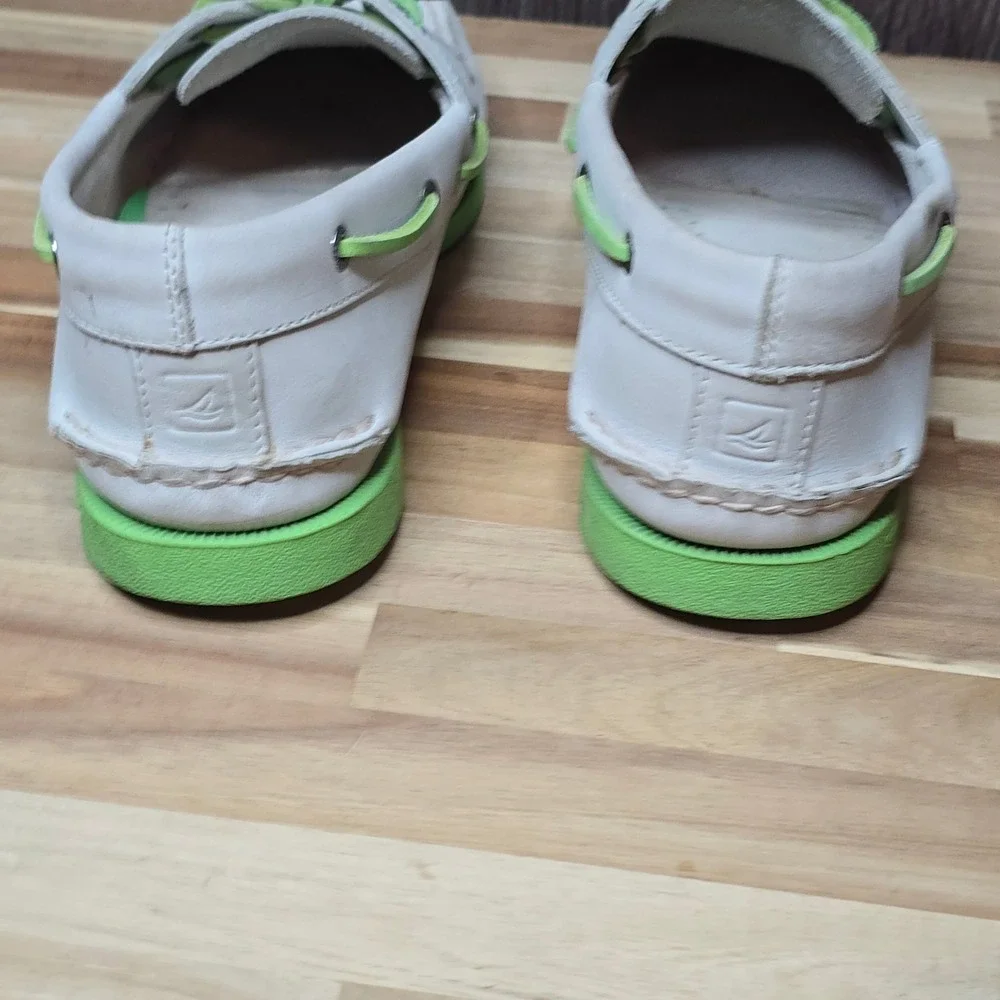 Sperry Authentic Original Boat Shoe 11 White Green Mens Leather